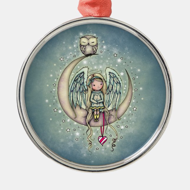 Twinkle Little Angel och Uggla Illustrated Art Julgransprydnad Metall (Framsidan)