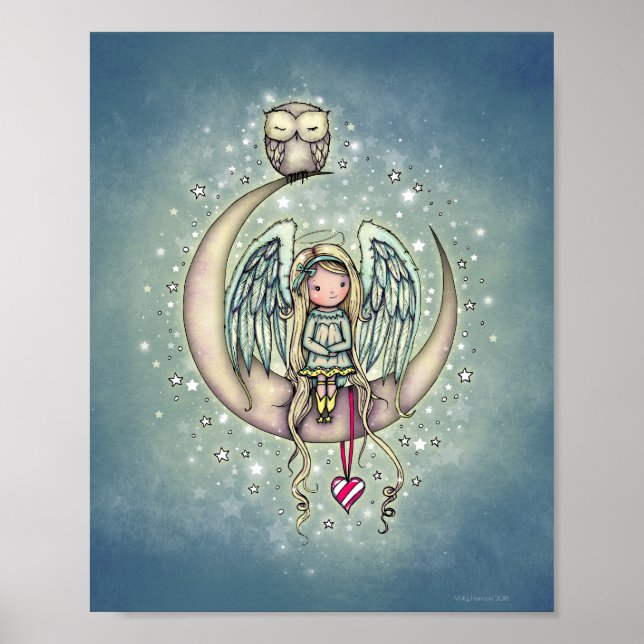 Twinkle Little Angel och uggla Illustrerad Konst Poster (Framsidan)