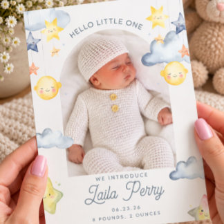 Twinkle Little One Moon & Stars Baby Födelse Meddelande
