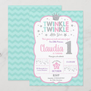Twinkle Little Star 1:a Birthday Princess Inbjudningar