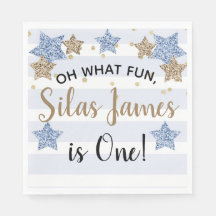 Twinkle Little Star 1:a födelsedag Blå Guld Napkin