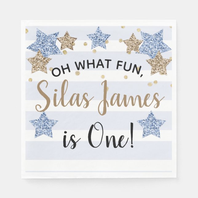 Twinkle Little Star 1:a födelsedag Blå Guld Napkin Pappersservett (Framsidan)
