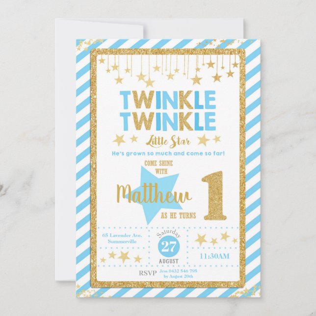 Twinkle Little Star 1:a födelsedagsinbjudan Boy Inbjudningar (Framsida)