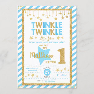 Twinkle Little Star 1:a födelsedagsinbjudan Boy Inbjudningar