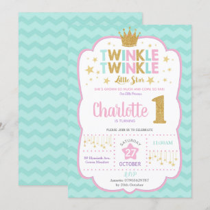 Twinkle Little Star 1:a födelsedagsinbjudan Girl Inbjudningar