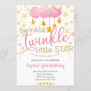 Twinkle Little Star 1 år Flicka födelsedagen Inbjudningar