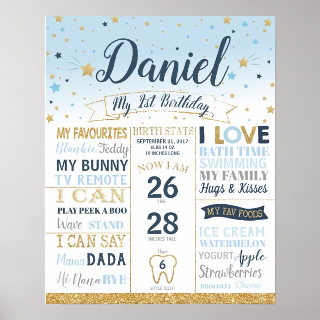 Twinkle Little Star 1-års födelsedagsmilstolpar St Poster (Framsidan)