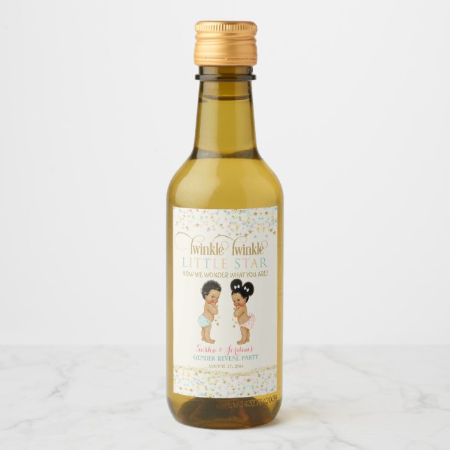 Twinkle Little Star Baby Gender Reveal Boy Girl Vinetikett (Framsida)