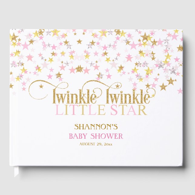 Twinkle Little Star Baby Gold Rosa Flicka Gästböcker (Framsida)