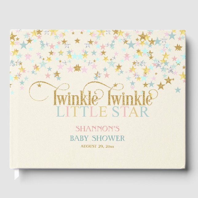 Twinkle Little Star Baby Guld Aqua Rosa Gästböcker (Framsida)