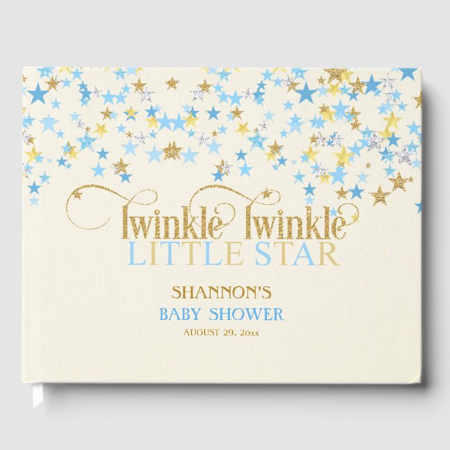 Twinkle Little Star Baby Guld Blå Gästböcker (Framsida)