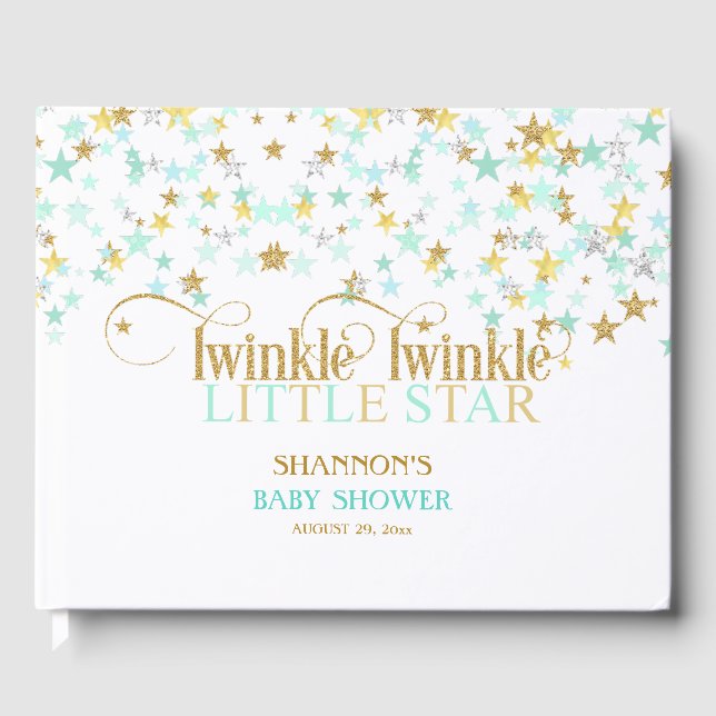 Twinkle Little Star Baby Guld Mintgrön Gästböcker (Framsida)