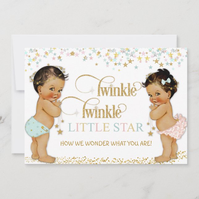 Twinkle Little Star Baby Könsbestämning Etnisk Inbjudningar (Framsida)