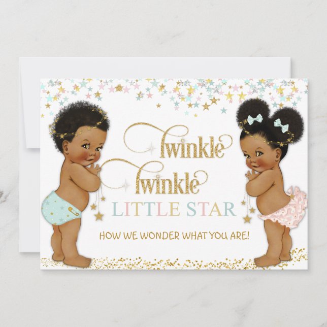 Twinkle Little Star Baby Könsbestämning Etnisk Inbjudningar (Framsida)