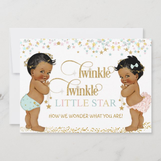 Twinkle Little Star Baby Könsbestämning Etnisk Inbjudningar (Framsida)