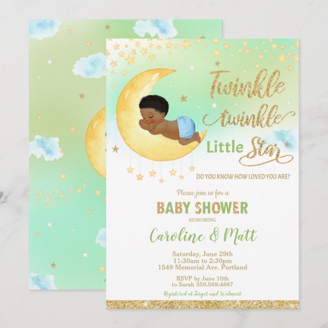 Twinkle Little Star Baby Shower African American Inbjudningar (Fram/baksida)