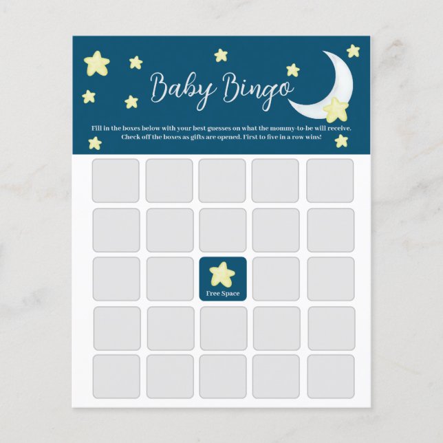 Twinkle Little Star Baby Shower Bingo-kort (Framsida)