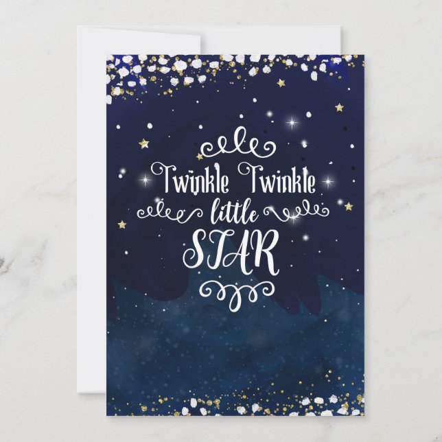 Twinkle Little Star Baby Shower Blå Guld Stjärnig Inbjudningar (Baksida)