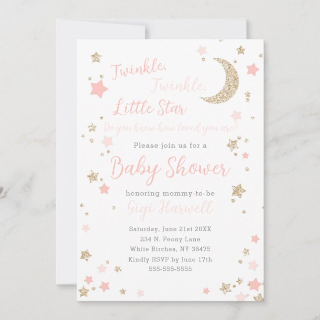 Twinkle Little Star Baby Shower Girl Inbjudningar (Framsida)