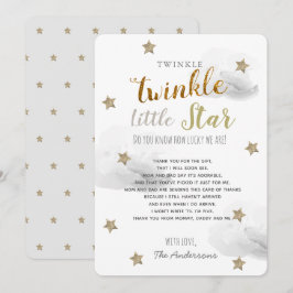 Twinkle Little Star Baby Shower Grått Tack Inbjudningar