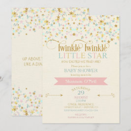 Twinkle Little Star Baby Shower Guld Aqua Rosa Inbjudningar