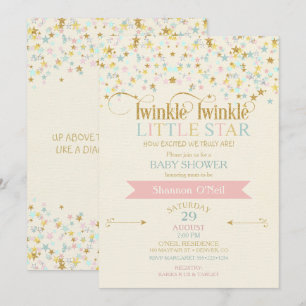 Twinkle Little Star Baby Shower Guld Aqua Rosa Inbjudningar