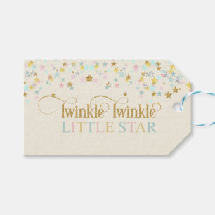 Twinkle Little Star Baby Shower Guld Aqua Rosa Presentetikett