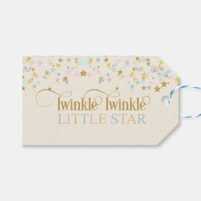Twinkle Little Star Baby Shower Guld Aqua Rosa Presentetikett (Framsidan (Horisontell))
