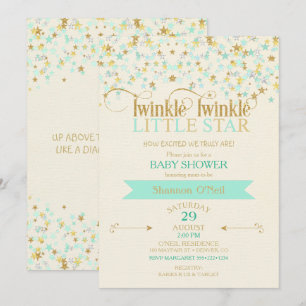 Twinkle Little Star Baby Shower Guld & Mint Inbjudningar