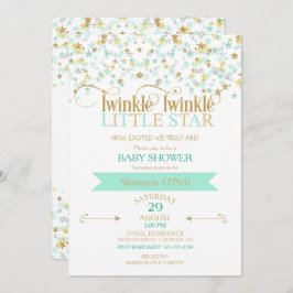Twinkle Little Star Baby Shower Guld & Mint Inbjudningar