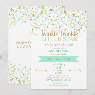 Twinkle Little Star Baby Shower Guld & Mint Inbjudningar