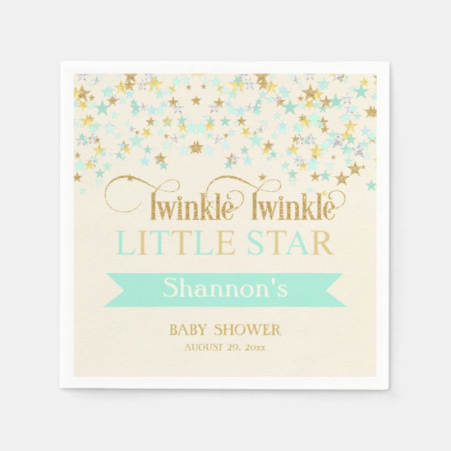 Twinkle Little Star Baby Shower Mint Grönt Guld Pappersservett (Framsidan)