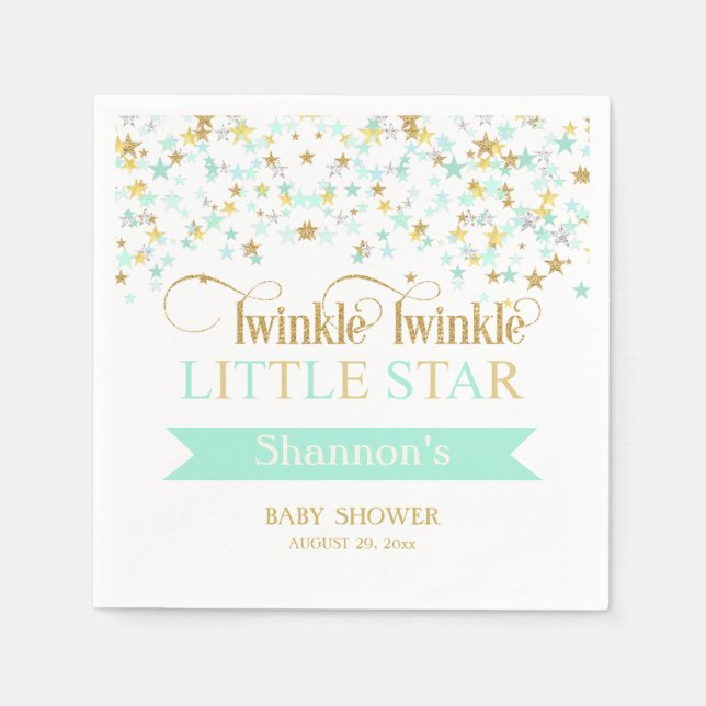 Twinkle Little Star Baby Shower Mint Grönt Guld Pappersservett (Framsidan)