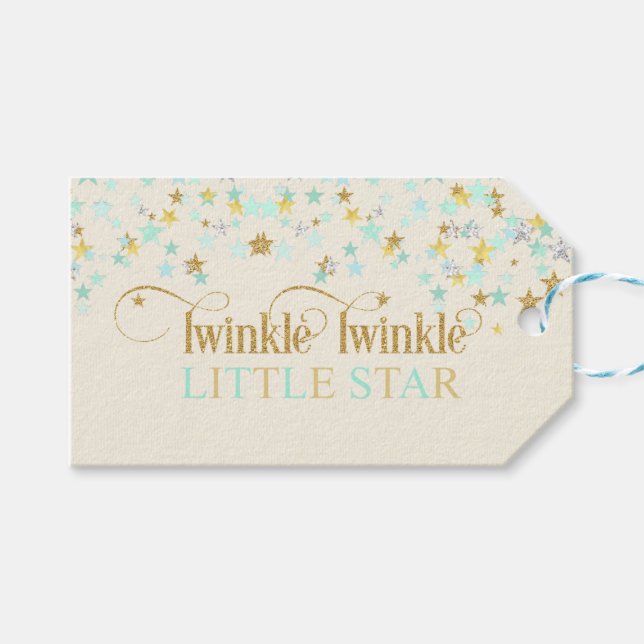 Twinkle Little Star Baby Shower Mintgrön Presentetikett (Framsidan (Horisontell))