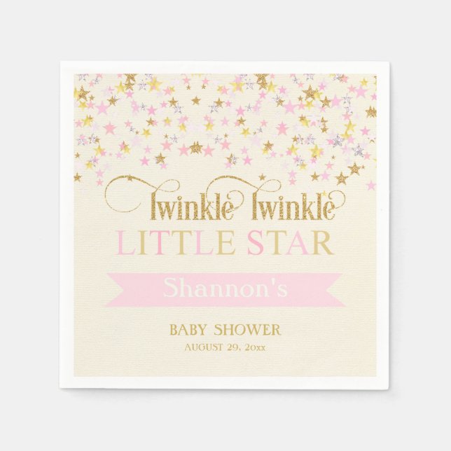 Twinkle Little Star Baby Shower Rosa Guld Pappersservett (Framsidan)