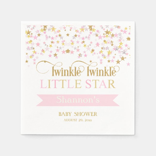 Twinkle Little Star Baby Shower Rosa Guld Pappersservett (Framsidan)