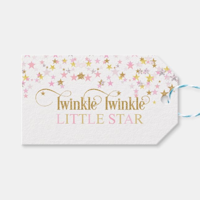 Twinkle Little Star Baby Shower Rosa Guld Presentetikett (Framsidan (Horisontell))