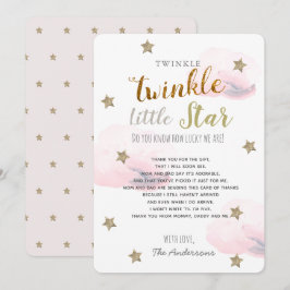 Twinkle Little Star Baby Shower Rosa Tack Inbjudningar