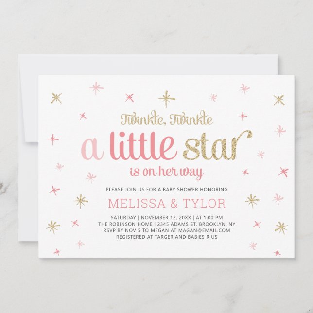 Twinkle Little Star Baby Shower, Sprinkle Inbjudningar (Framsida)