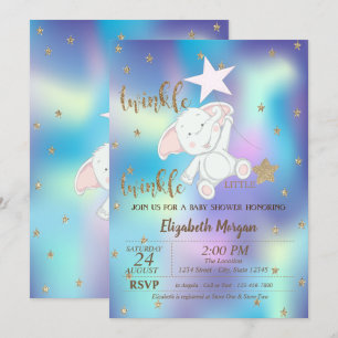 Twinkle Little Star Bear Holografisk Baby Shower Inbjudningar