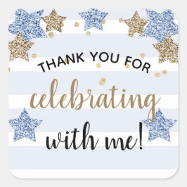 Twinkle Little Star Birthday Boy Blue Guld Fyrkantigt Klistermärke