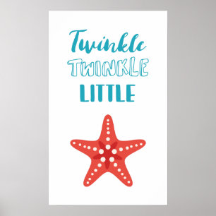 Twinkle Little Star Blue & Coral Nautical Nursery Poster