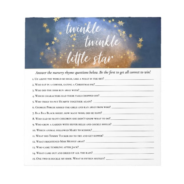 Twinkle Little Star | Blue Guld Nursery Rhyme Quiz Anteckningsblock (Framsida)