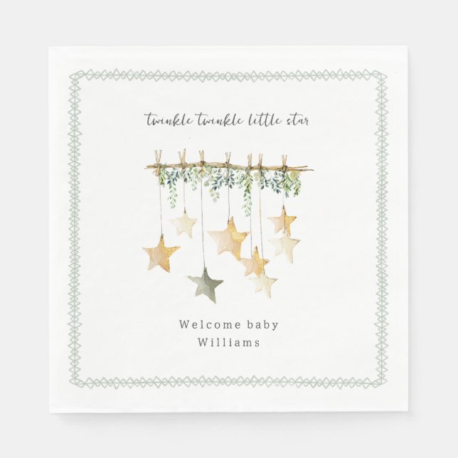 Twinkle Little Star Boho Botanisk Babyfest Pappersservett (Framsidan)