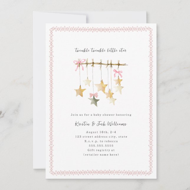Twinkle Little Star Boho Bows Baby Shower Inbjudningar (Framsida)