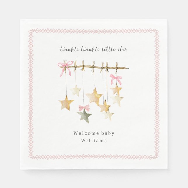 Twinkle Little Star Boho Bows Baby Shower Pappersservett (Framsidan)