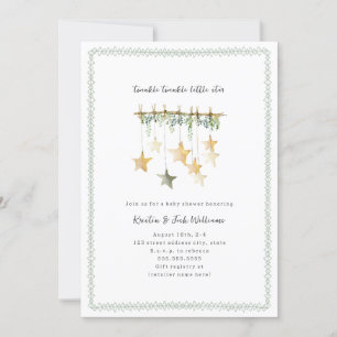 Twinkle Little Star Boho Neutralt Grönt Baby Showe Inbjudningar