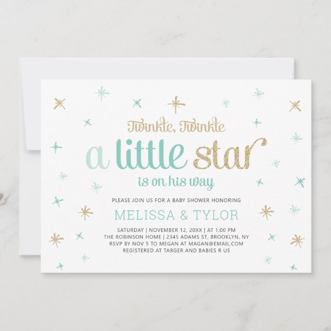 Twinkle Little Star Boy Shower, Sprinkle Inbjudningar (Framsida)