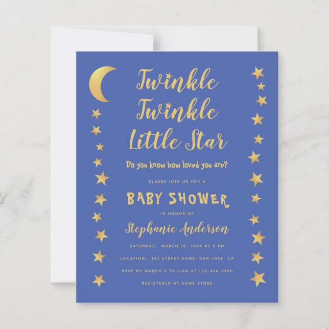 Twinkle Little Star Budget Baby Shower-inbjudan (Framsida)
