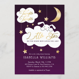 Twinkle Little Star Bunny Lila Baby Shower Inbjudningar